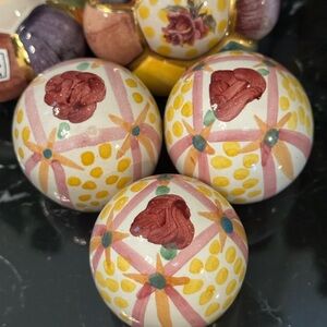 Mackenzie-Childs Rose Buttercup RARE Handpainted Ceramic drawer knobs